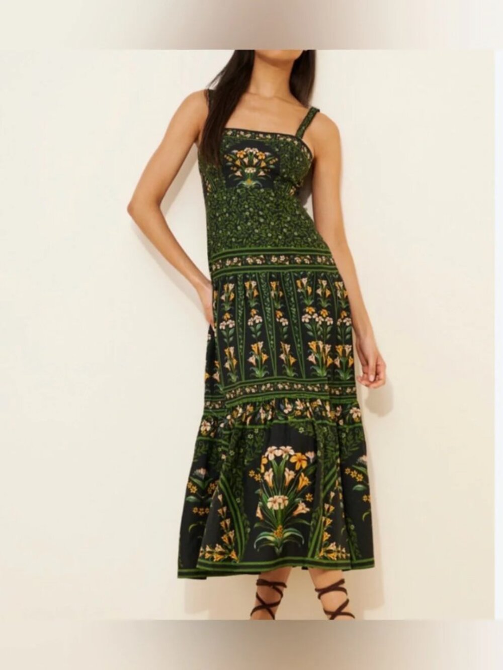 Farm Rio Linen Blend floral garden print midi dress size M